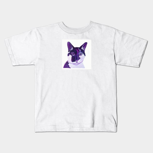 Black and White Mia Cat Kids T-Shirt by Dori Durbin